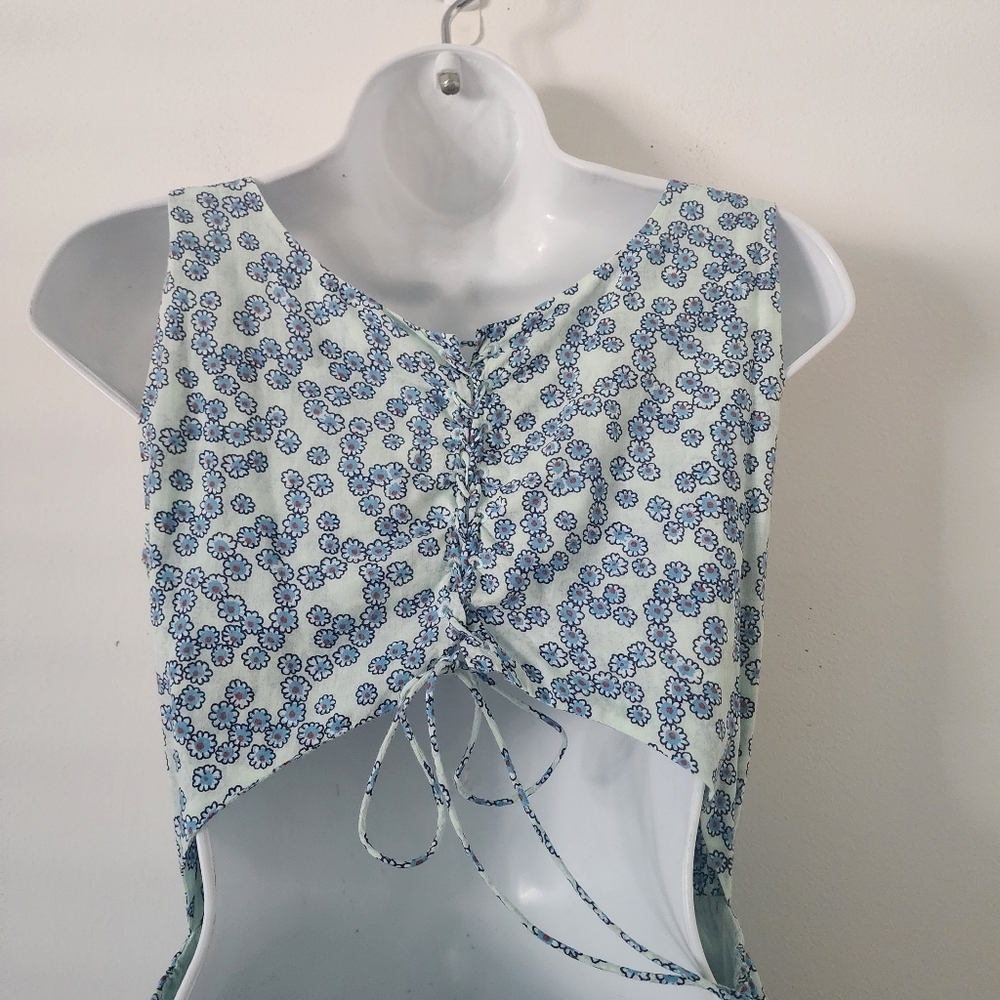 Maje Blue and White Floral Print Tiered Sundress Size 1 Backless Summer Dress - Picture 9 of 13